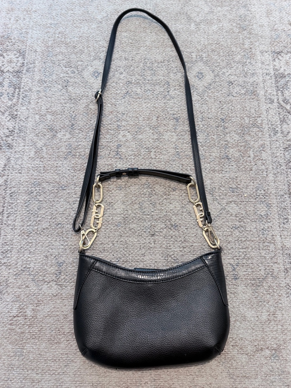 Time and Tru Black Faux Leather Shoulder Bag with Gold Chain Handle